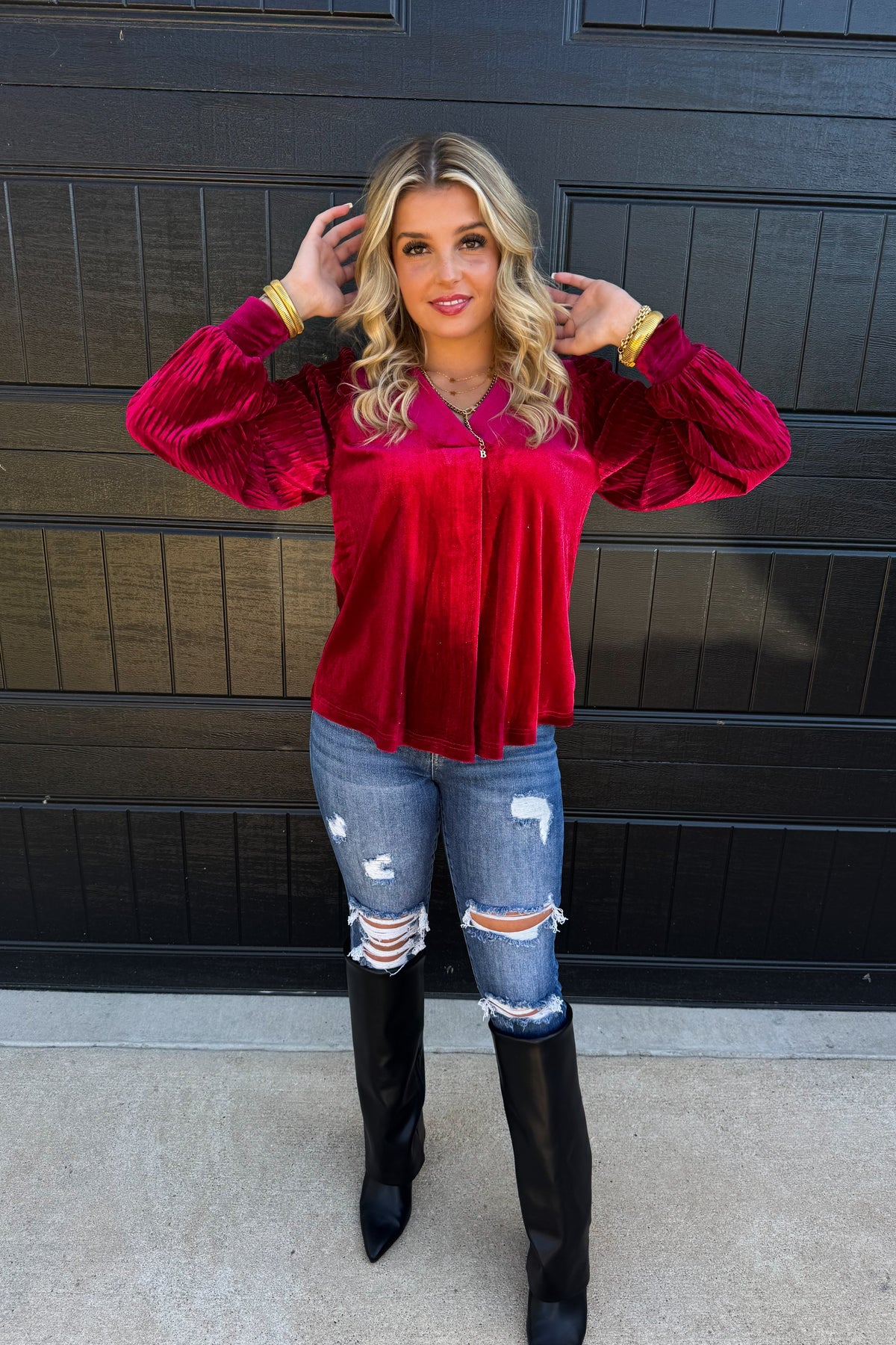 Love Interest Velvet Top Red