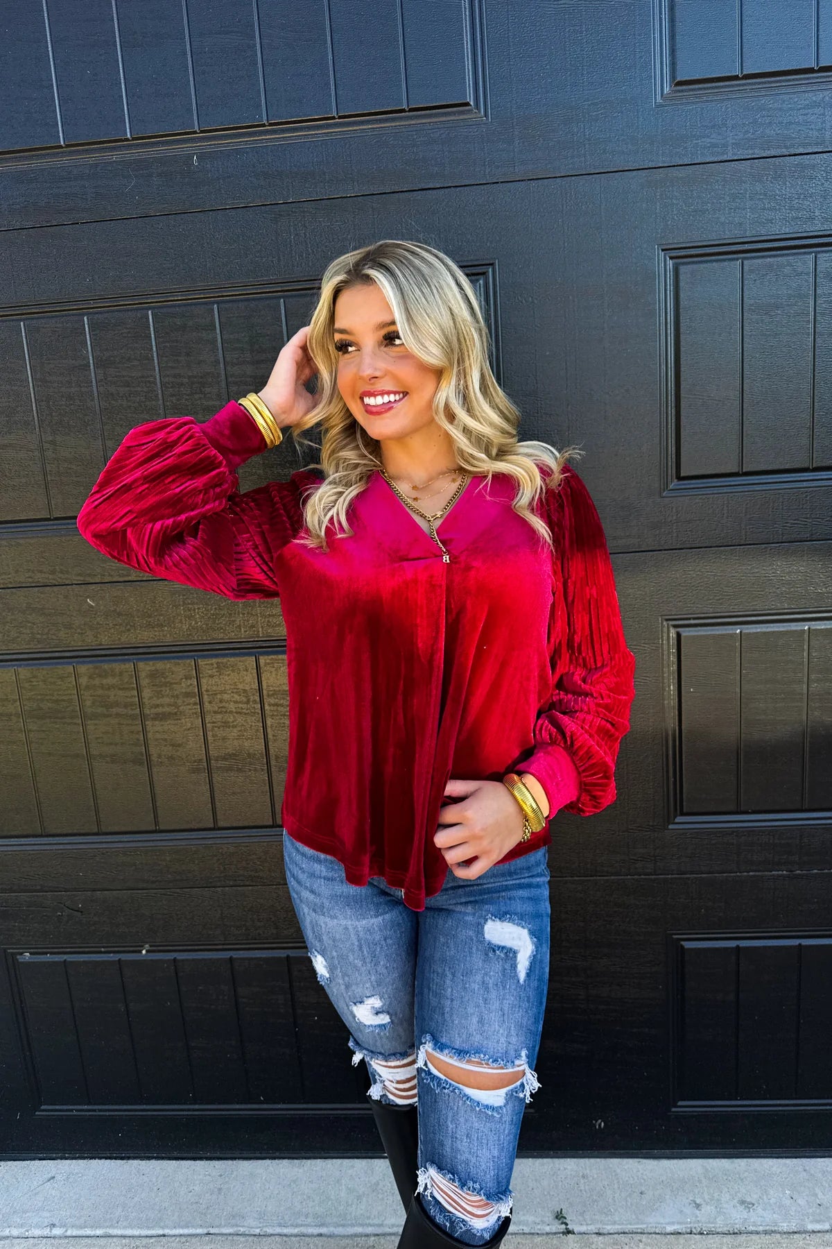 Love Interest Velvet Top Red