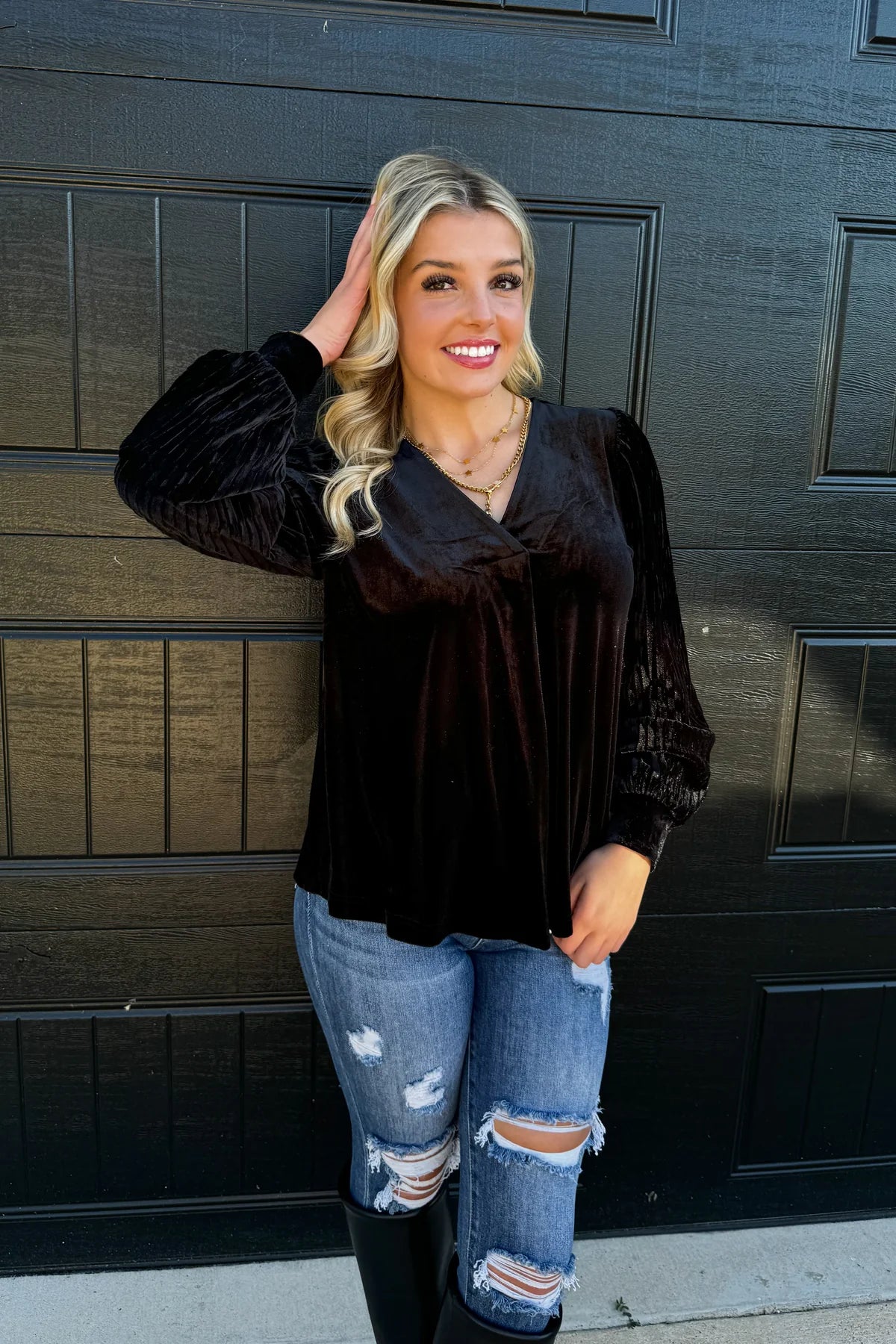 Love Interest Velvet Top Black