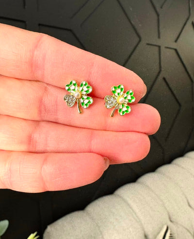 Pearl stud shamrock earrings