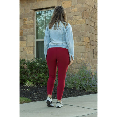 Red full length leggings with pockets